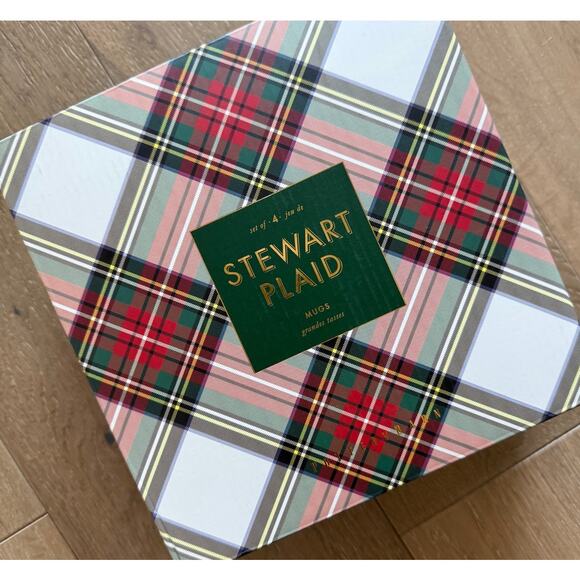 New Pottery Barn Stewart Plaid Set 4 Mugs - Picture 1 of 4